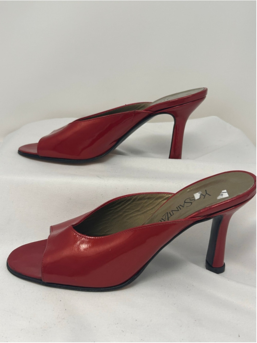 Yves Saint Laurent YSL Red Patent Leather Peep Toe Stiletto Mules Sz 6